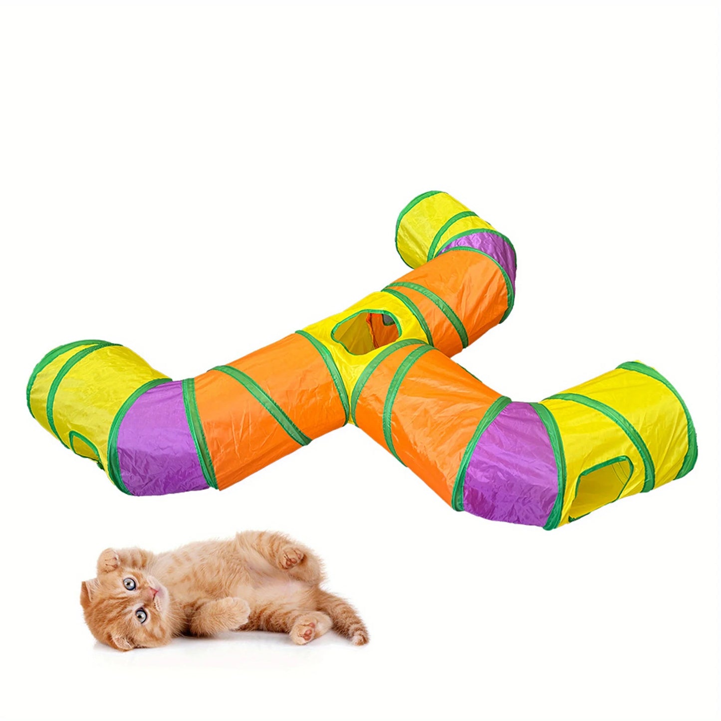 Extended 3-Way Cat Tunnel Toy – New Design Black Pet Play Tunnel with Rolling Dragon Ball for Interactive Indoor Cat Fun.