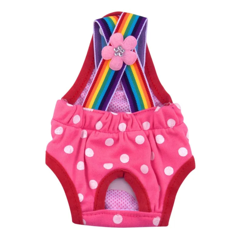 Polka Dot Dog Diaper Shorts – Washable Sanitary Underwear for Female Dogs, Comfortable Pet Menstruation Briefs.