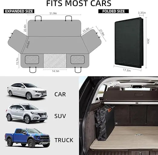 Dog Back Seat Extender – Hard Bottom Car Seat Cover & Hammock for Dogs, Protective Back Seat Travel Cover for Pets.
