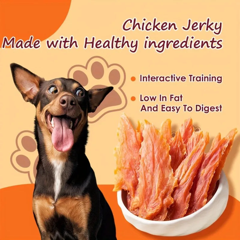 Cat And Dog Treats Chicken Jerky, Chicken Breast Slices - High Protein Healthy Snacks, Dental Chews, Training Rewards For Puppies, Kittens, Adult Dogs And Cats - Grain Free, Pet Nutrition Chewing Treats.