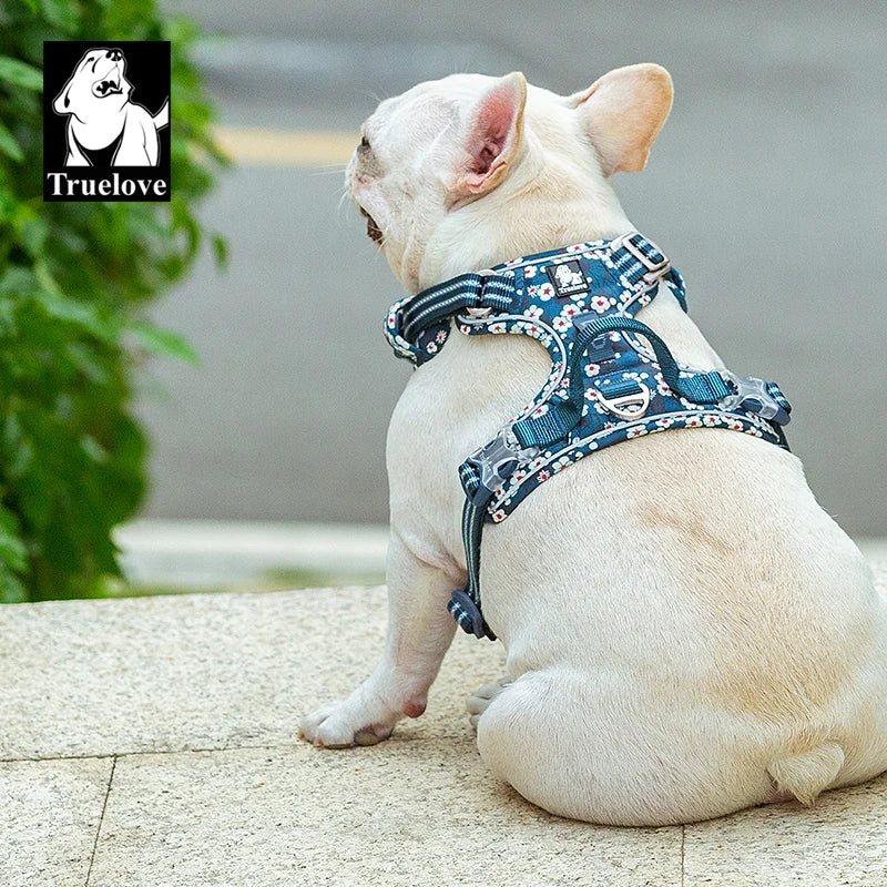 Truelovepet Adjustable Dog Harness – Floral Pattern Vest with Cotton Padding & Aluminum Alloy Hardware for Small, Medium & Large Dogs.