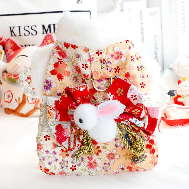 Princess Cherry Blossom Kimono Dress for Dogs & Cats – Romantic Cotton-Padded Pet Outfit for Small Dogs, Teddy Breeds & Cats.