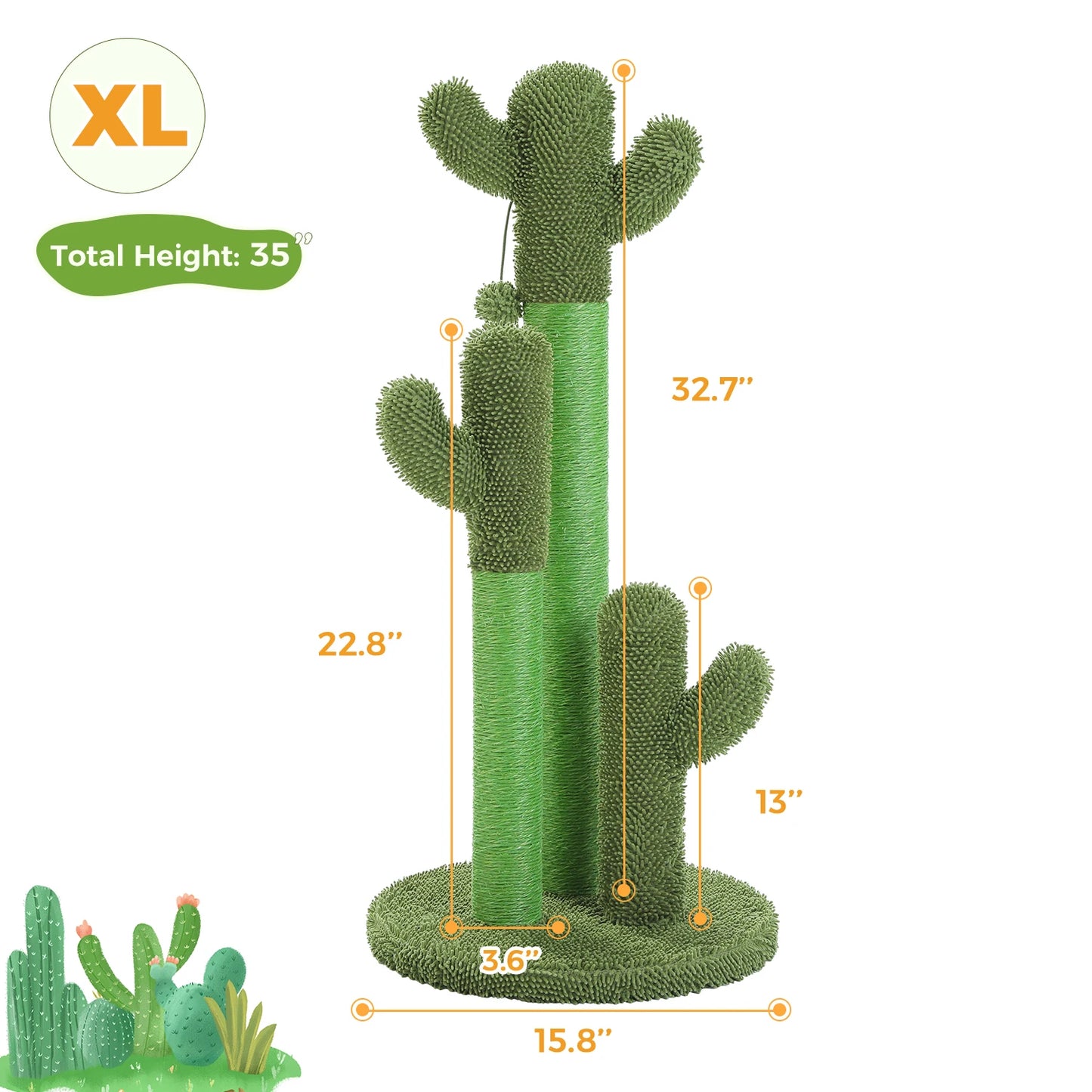 Cactus Cat Tree with Large Condo & Hammock – Small Indoor Cat Tower with Scratching Posts, Dangling Ball Toy & Fun Cat Activity Center.
