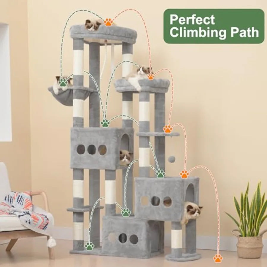 71.7-Inch Tall Cat Tree for Large Adult Cats – Heavy-Duty Multi-Level Cat Tower with 3 Spacious Condos for Indoor Cats Over 20 lbs.