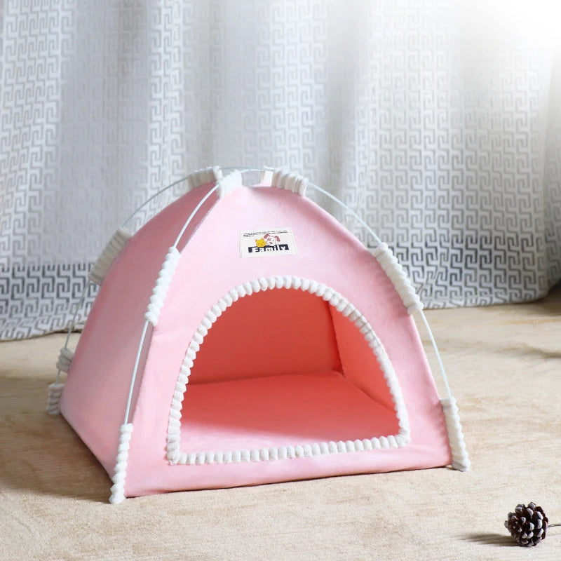Foldable Pet House Tent – Portable Four-Season Cat & Dog Nest with Breathable Design and Cooling Mat for Indoor & Outdoor Use.