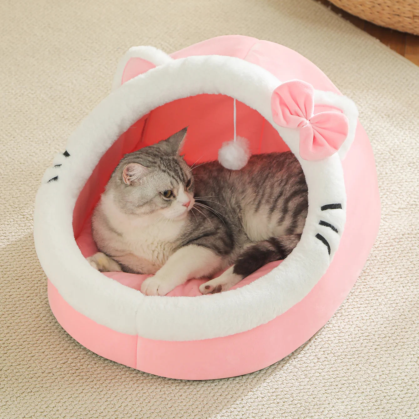 Four-Season Cat Bed House – Soft Comfortable Pet Sleeping Bag & Tent Nest, Cozy Basket-Style Habitat for Cats & Puppies.