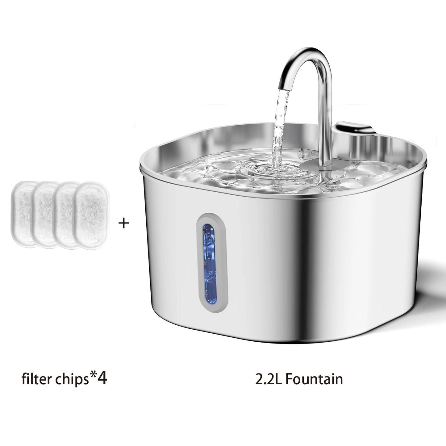 ZYFeeder 2.2L Automatic Cat Water Fountain – Stainless Steel Pet Water Dispenser for Cats & Dogs with Water Level Window (Adapter Not Included).