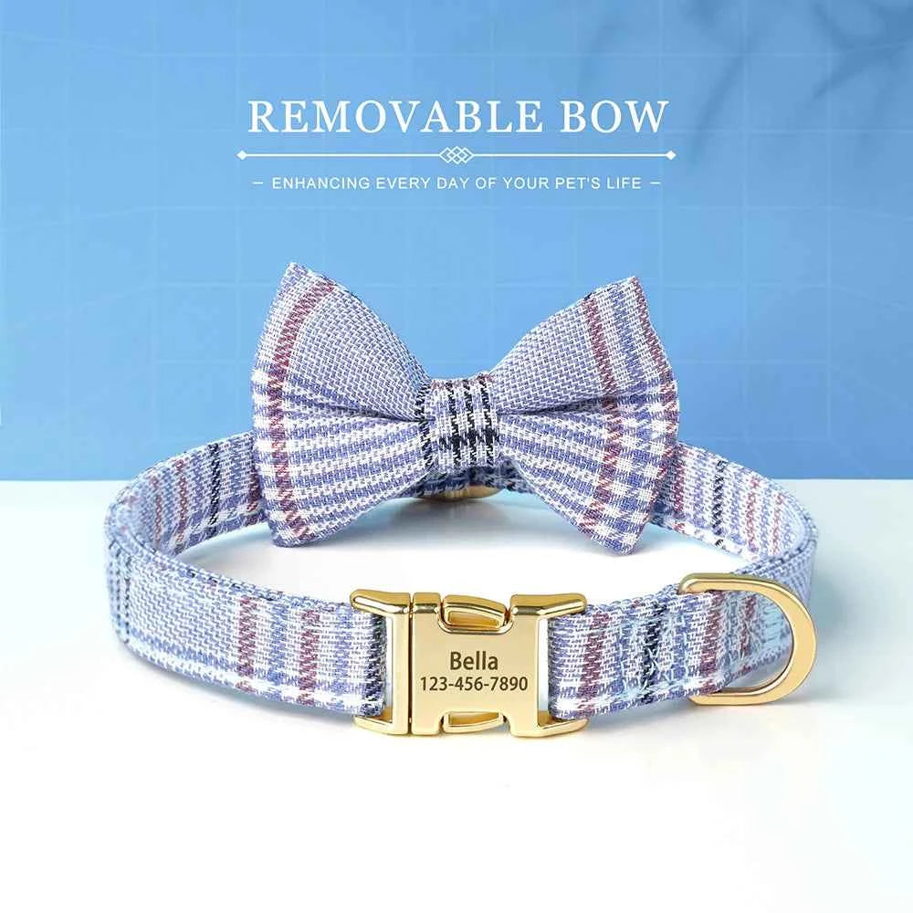 Personalized Pet ID Collar – Cute Bowtie Collar with Free Engraving for Small & Medium Dogs & Cats, Adjustable Buckle Design.