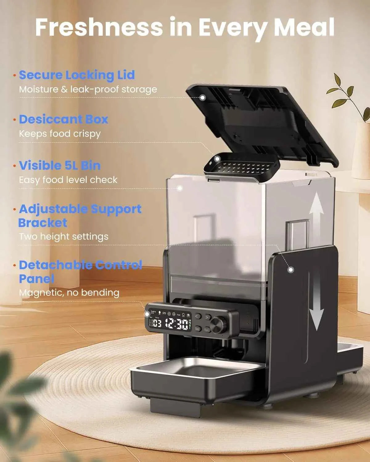Automatic Cat Feeder for 2 Cats – Timed Dry Food Dispenser with Adjustable Double Bowls and Dual Power Supply.