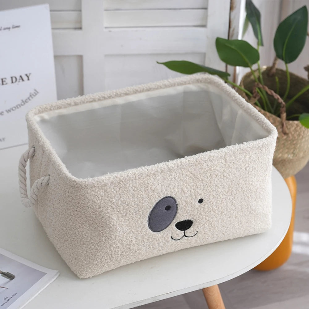 Plush Rectangular Pet Toy and Clothing Storage Basket.