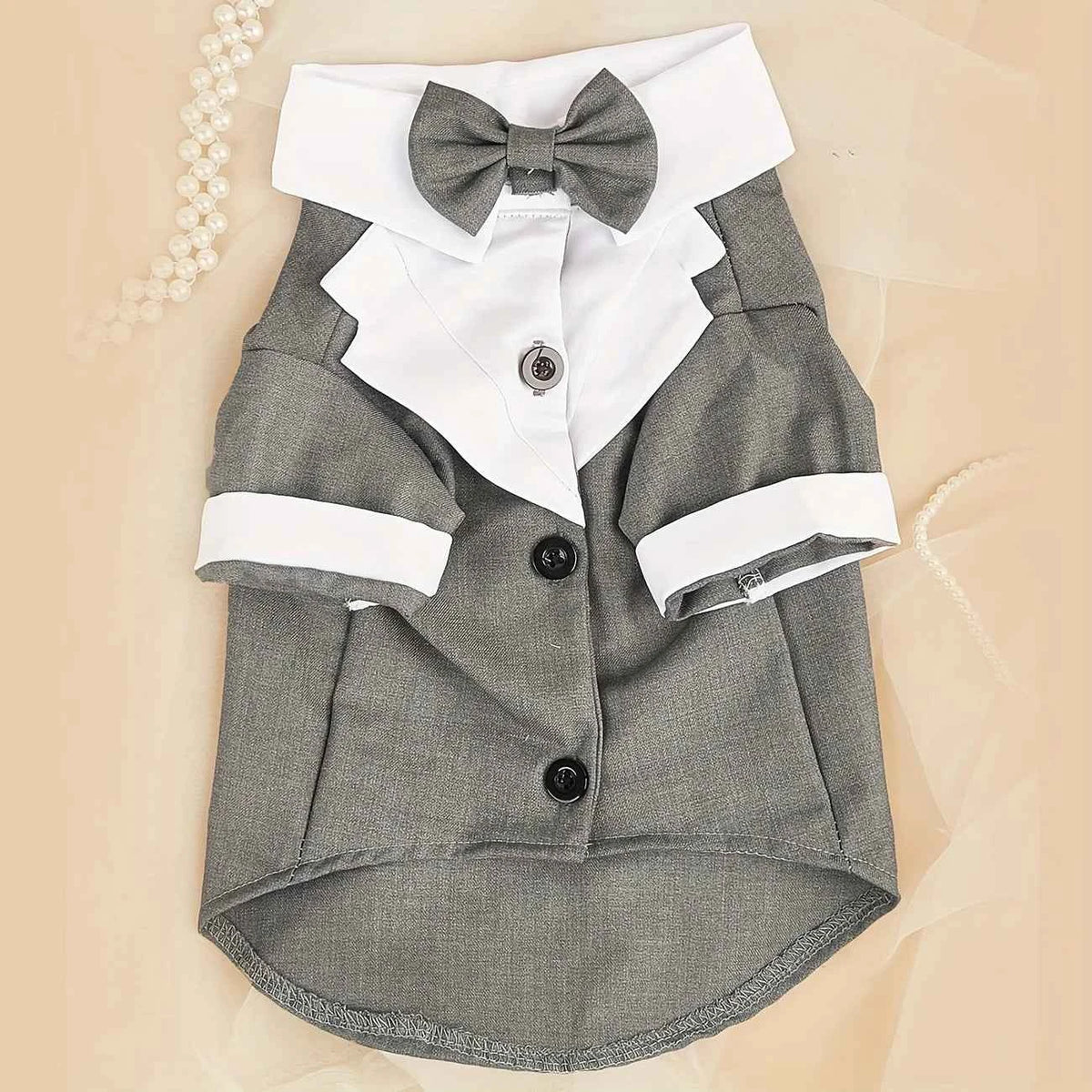 Formal Pet Suit Shirt – Wedding Costume with Bow Tie for Small Dogs & Cats, Elegant Dress-Up Outfit.