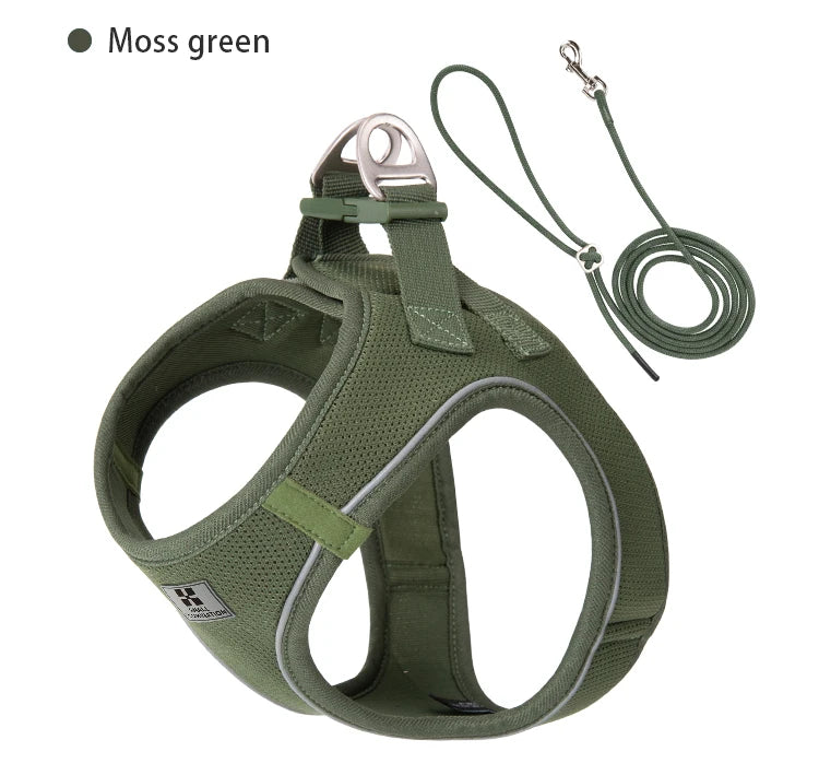 Adjustable Reflective Dog Harness & Leash Set – Comfortable Pet Vest for Small & Medium Dogs & Cats, Ideal for Outdoor Walking.