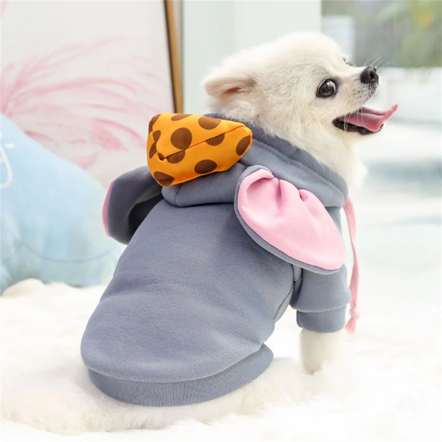 Mouse Dog Hoodie Costume – Thick Warm Winter Cosplay Sweatshirt for Small & Medium Dogs.