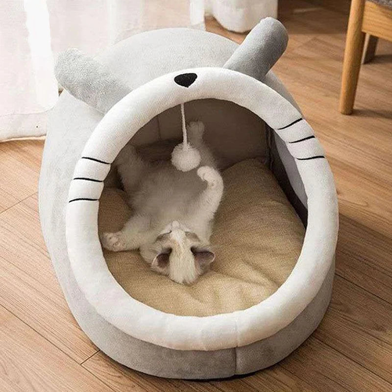 Deep Sleep Cat Bed – Foldable Cartoon Pet Cave Bed with Removable Washable Cushion for Cats & Small Dogs, Cozy Sleeping Mat Design.