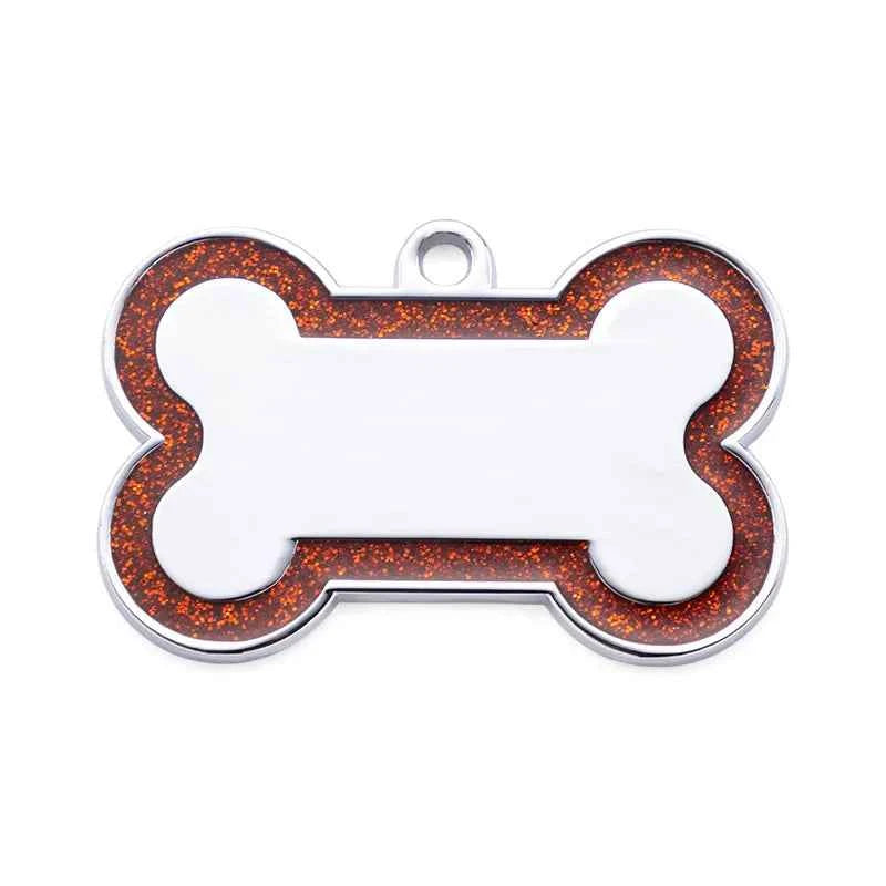 Custom Double-Sided Pet ID Tag – Glitter Name Pendant for Dogs, Anti-Lost Bone-Shaped Collar Accessory.