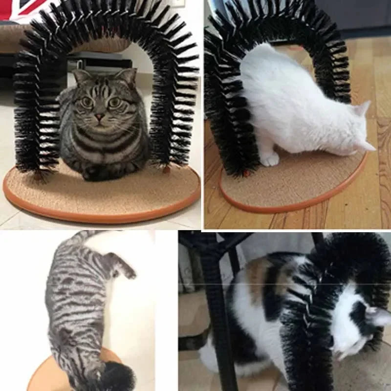 Cat Toy Arch Groomer – Self-Grooming Massage & Rubbing Brush with Scratching Pad for Interactive Cat Play and Grooming.