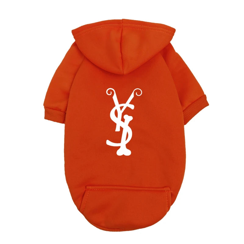 Trendy Puppy Hoodie – Blue Fleece Dog Sweatshirt with Fashion Logo, Warm Winter Outfit for Small & Medium Dogs.