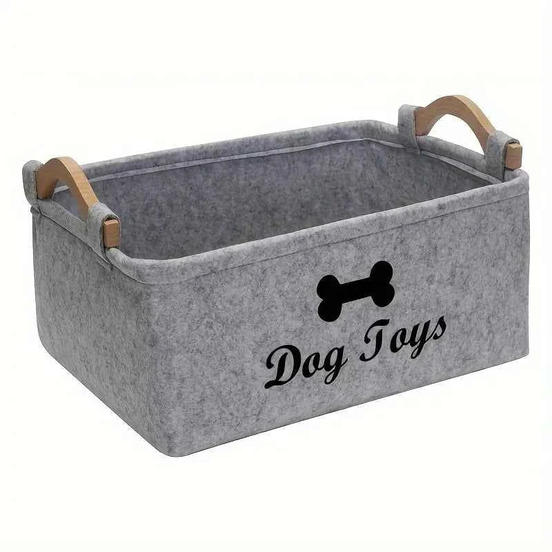 1PC Felt Pet Toy Storage Box – Durable Dog Toy Organizer Basket for Toys, Blankets, Leashes & Pet Food