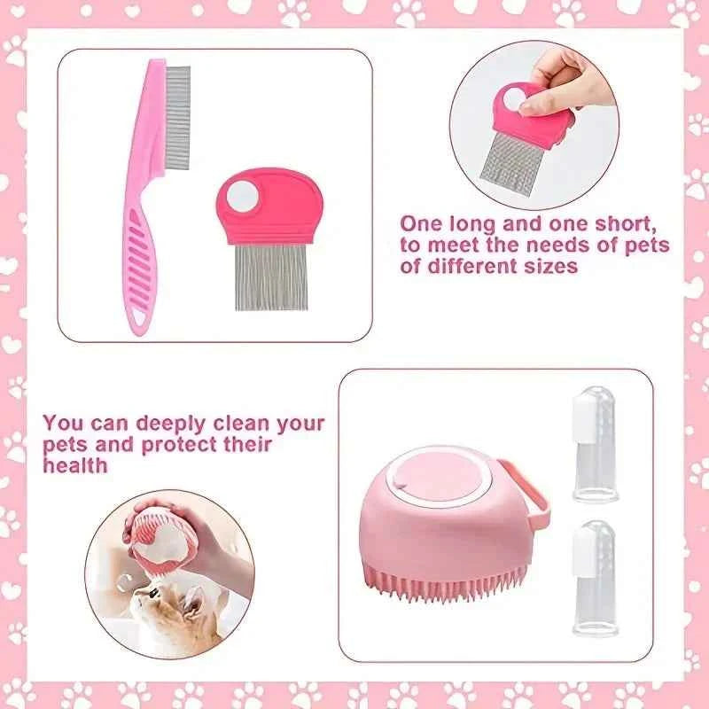 8-Piece Cat Grooming Kit – Self-Cleaning Brush Set with Nail Clippers, Files, Flea Comb & Bath Brush for Shedding Control & Pet Care.