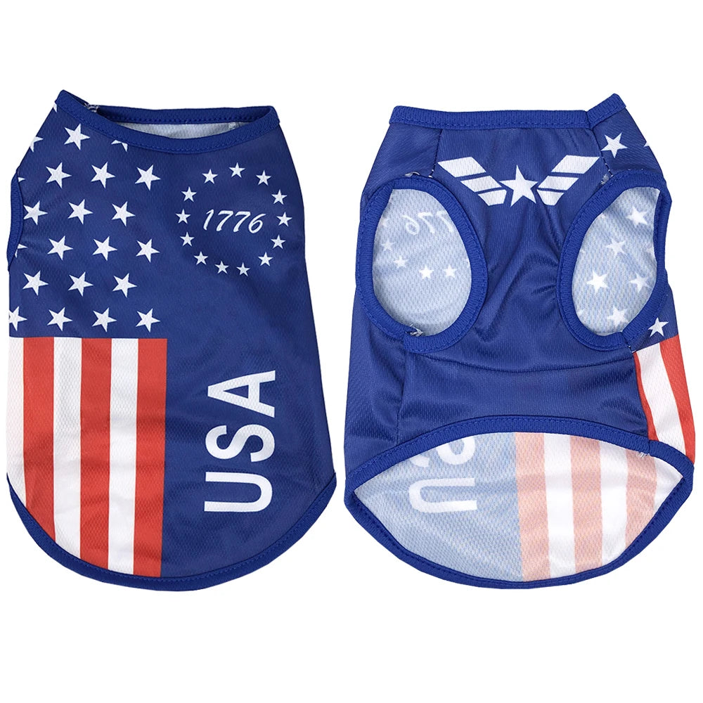 Summer Cool Dog Vest – Breathable Mesh Pet T-Shirt for Small Dogs & Cats, Independence Day Two-Legged Outfit for Teddy Breeds.
