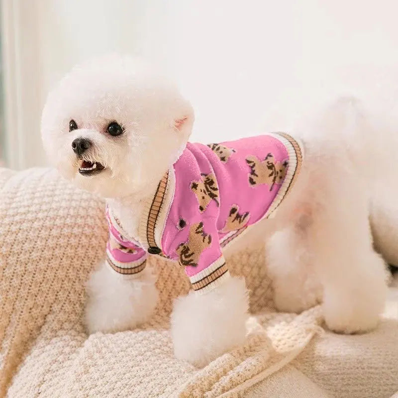 Luxury Pet Striped Cardigan Sweater – Warm Coat for puppies, Stylish Winter Pet Outfit.