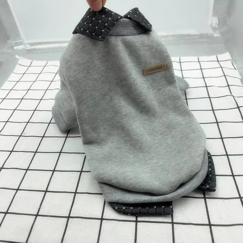 Pet Dog Winter Hoodie Jacket – Warm Plaid Patchwork Shirt Coat with Bear Hoodie for Small Dogs & Puppies.
