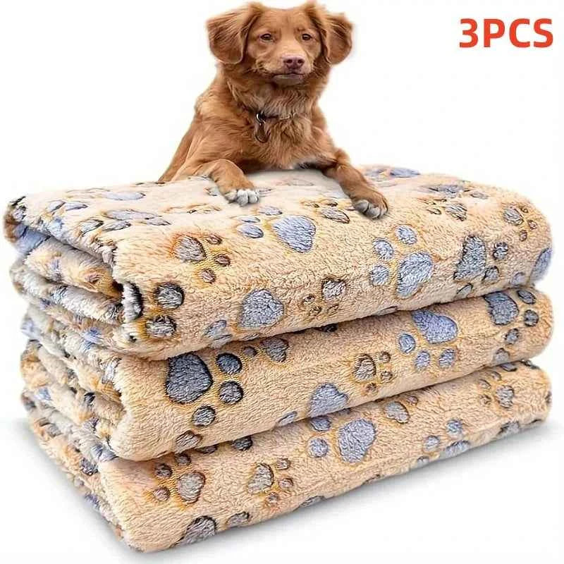3-Pack Soft Flannel Fleece Pet Blankets – Warm Paw Print Sleeping Mats for Cats & Dogs