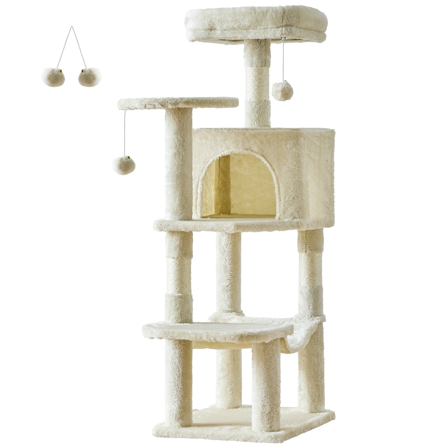 JHK 44" Cat Tree – Tall Multi-Level Climbing Tower with Sisal Scratching Posts & Stable Indoor Cat House Furniture.