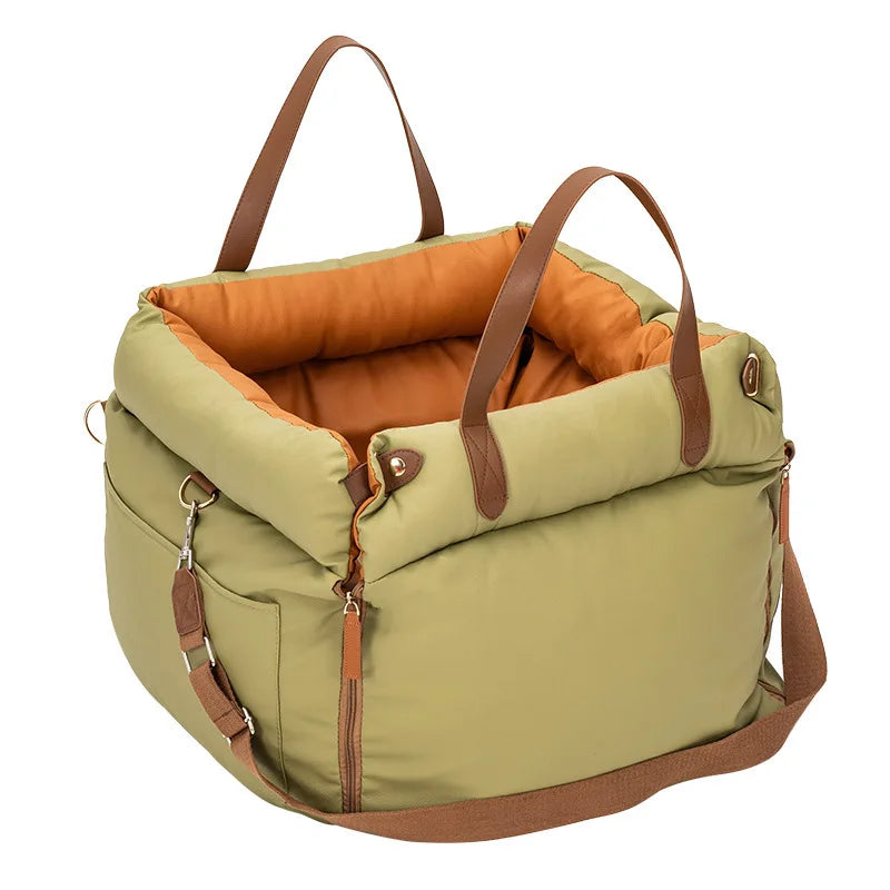 Dog Car Seat with Safety Belt – Non-Slip Washable Pet Car Bed & Travel Carrier for Small Dogs, Secure Straps for Safe Car Rides.