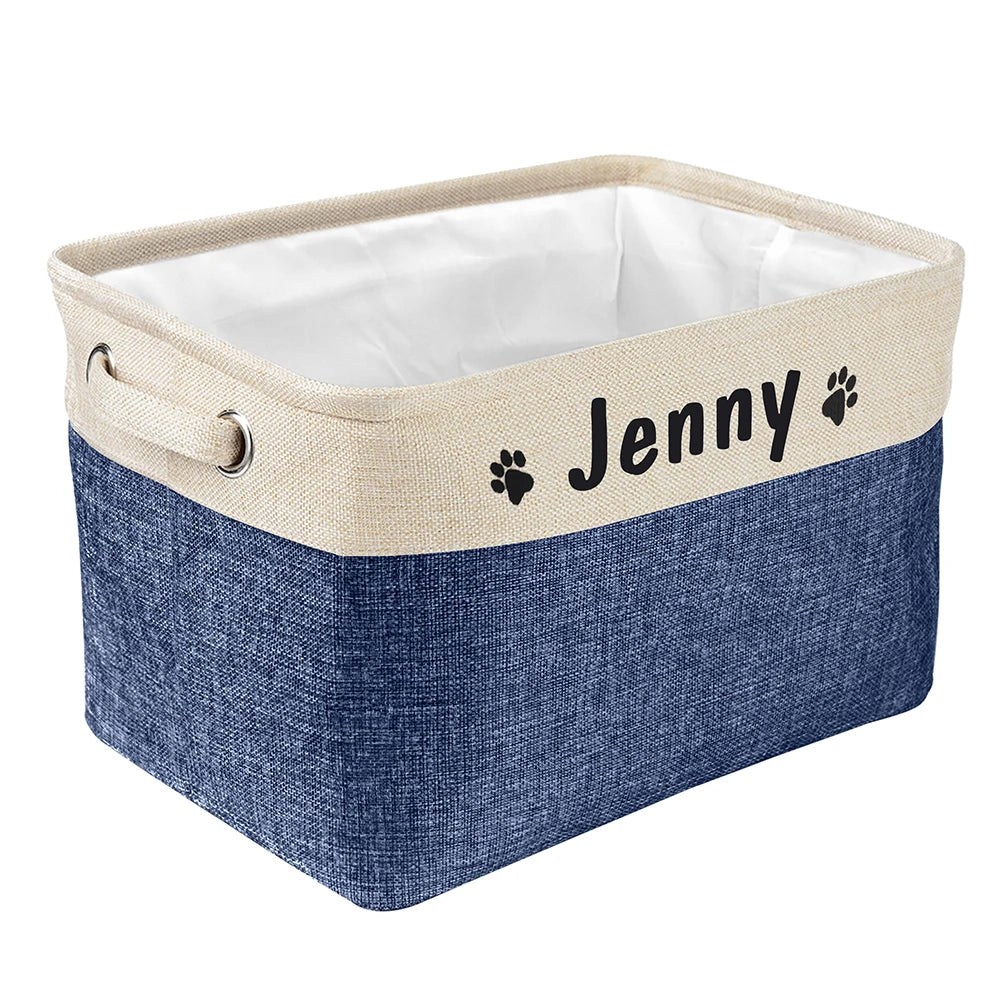 Personalized Foldable Canvas Pet Toy Storage Basket for Dog Accessories and Supplies.