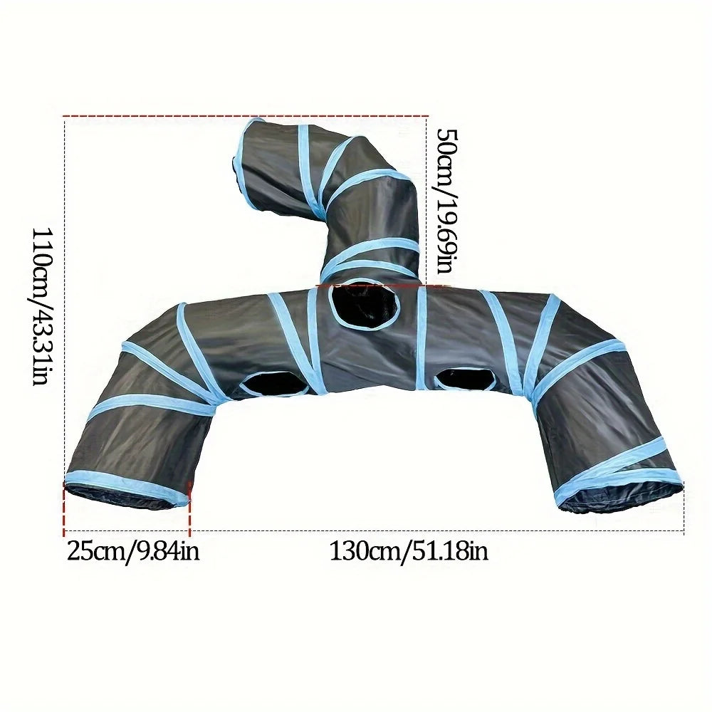 Extended 3-Way Cat Tunnel Toy – New Design Black Pet Play Tunnel with Rolling Dragon Ball for Interactive Indoor Cat Fun.