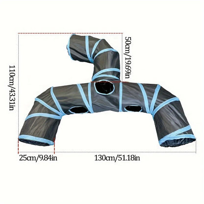 Extended 3-Way Cat Tunnel Toy – New Design Black Pet Play Tunnel with Rolling Dragon Ball for Interactive Indoor Cat Fun.