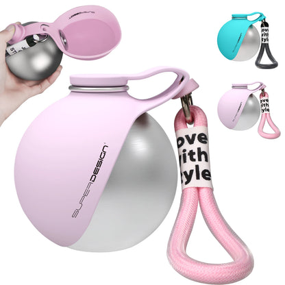 2-in-1 Portable Dog Water Bottle for Small Dogs – Leak-Proof Compact Travel Water Dispenser with Stainless Steel Bottle & Silicone Bowl.