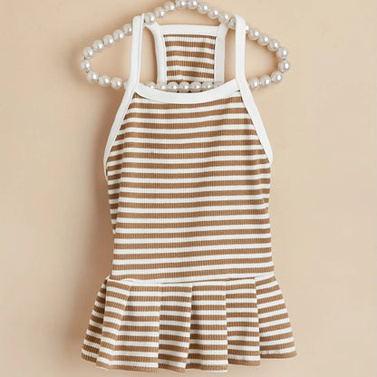 Striped Pet Dress – Ruffled Hem Summer Princess Outfit for Cats & Small to Medium Dogs, Cute Costume for Daily Wear & Parties.