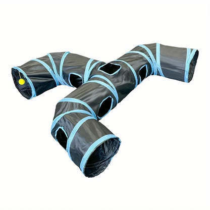 Extended 3-Way Cat Tunnel Toy – New Design Black Pet Play Tunnel with Rolling Dragon Ball for Interactive Indoor Cat Fun.