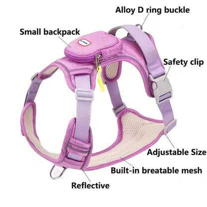 Dog Harness with Backpack Attachment - Breathable Comfort Fit, No-Pull Design, Reinforced Chest D-Ring & Reflective Safety