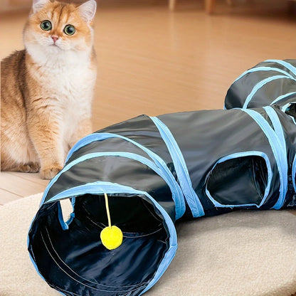 Extended 3-Way Cat Tunnel Toy – New Design Black Pet Play Tunnel with Rolling Dragon Ball for Interactive Indoor Cat Fun.
