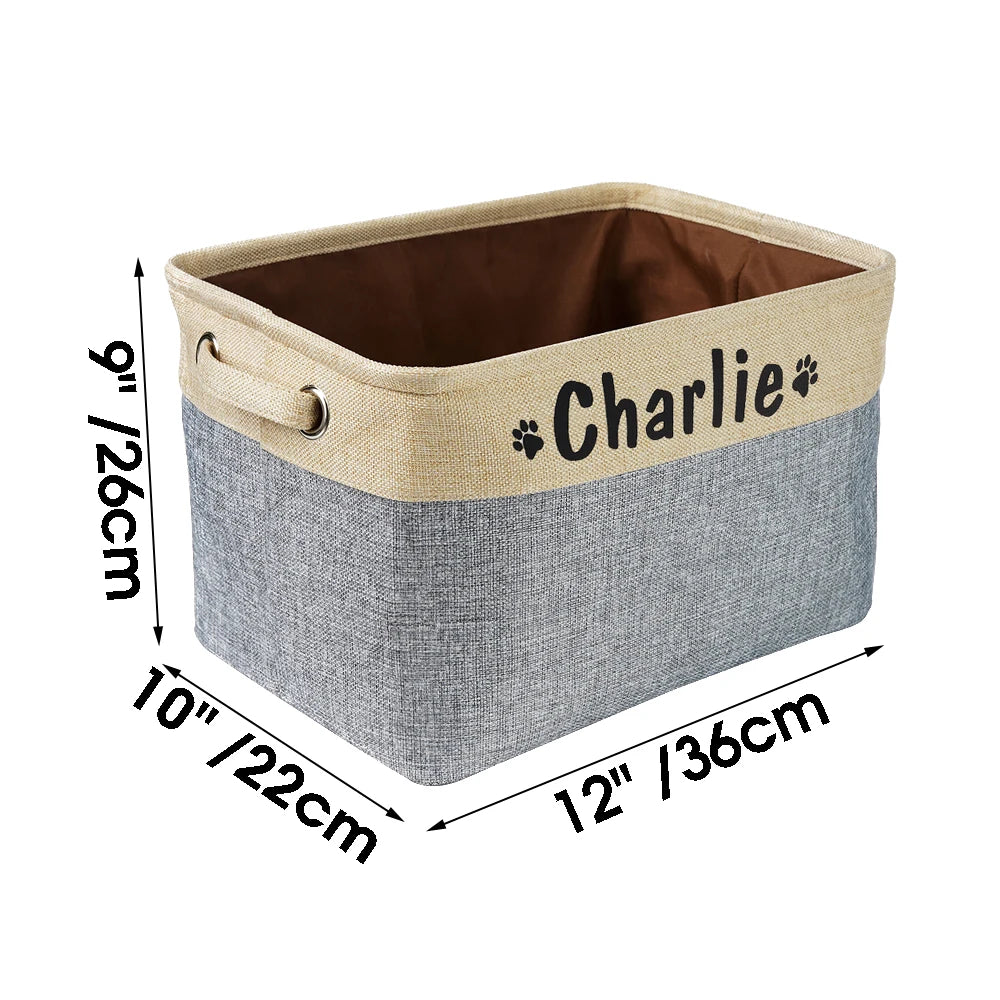 Personalized Foldable Canvas Pet Toy Storage Basket for Dog Accessories and Supplies.