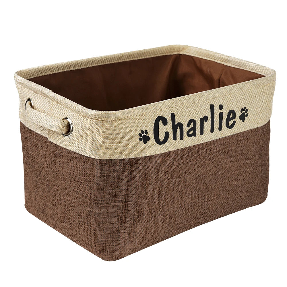 Personalized Foldable Canvas Pet Toy Storage Basket for Dog Accessories and Supplies.