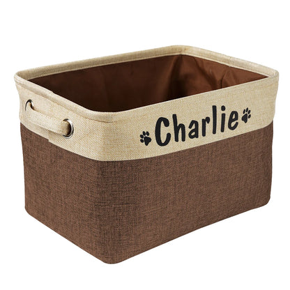 Personalized Foldable Canvas Pet Toy Storage Basket for Dog Accessories and Supplies.