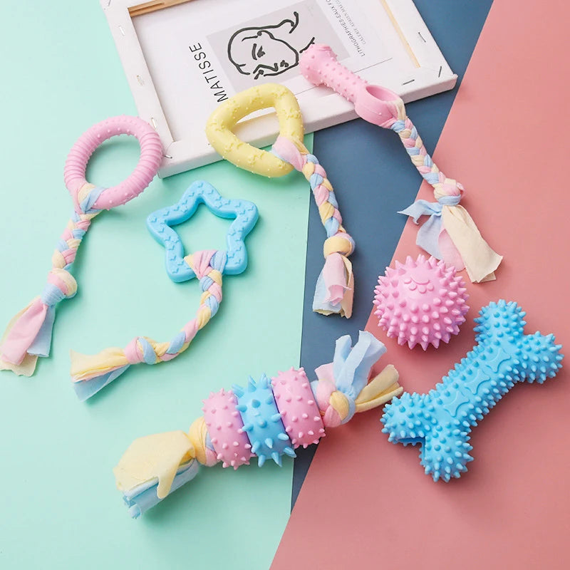 Interactive TPR Knot Dog Toy – Bite-Resistant Chew Toy for Small Dogs, Teeth Cleaning & Training Accessory.