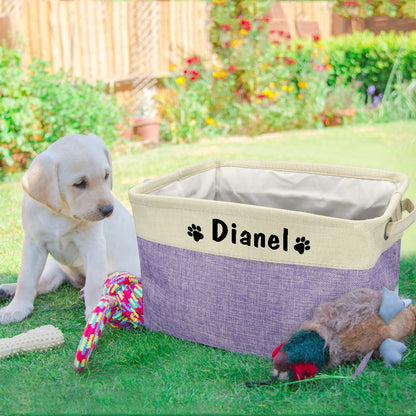 Personalized Foldable Canvas Pet Toy Storage Basket for Dog Accessories and Supplies.