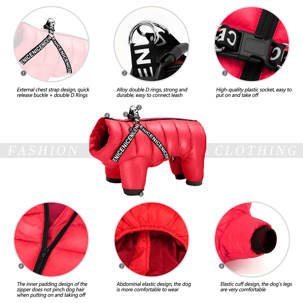 Winter Dog Jacket Jumpsuit – Super Warm Waterproof Coat for Small, Medium & Large Dogs, Perfect for French Bulldogs and Cold Weather Wear.