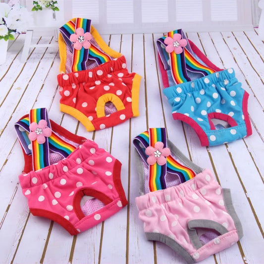 Polka Dot Dog Diaper Shorts – Washable Sanitary Underwear for Female Dogs, Comfortable Pet Menstruation Briefs.
