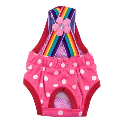 Polka Dot Dog Diaper Shorts – Washable Sanitary Underwear for Female Dogs, Comfortable Pet Menstruation Briefs.