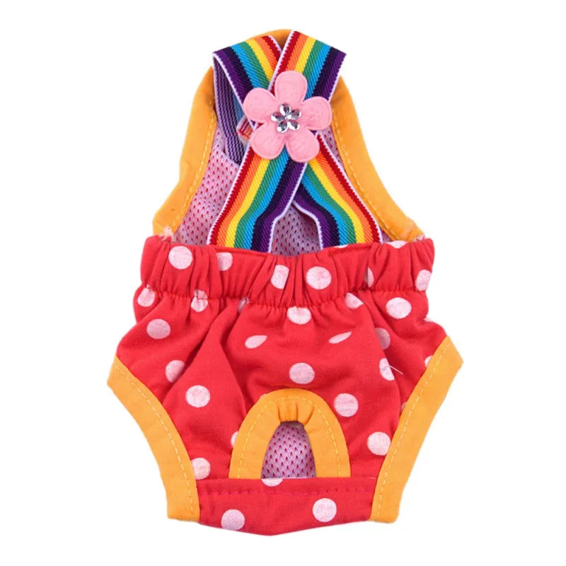 Polka Dot Dog Diaper Shorts – Washable Sanitary Underwear for Female Dogs, Comfortable Pet Menstruation Briefs.