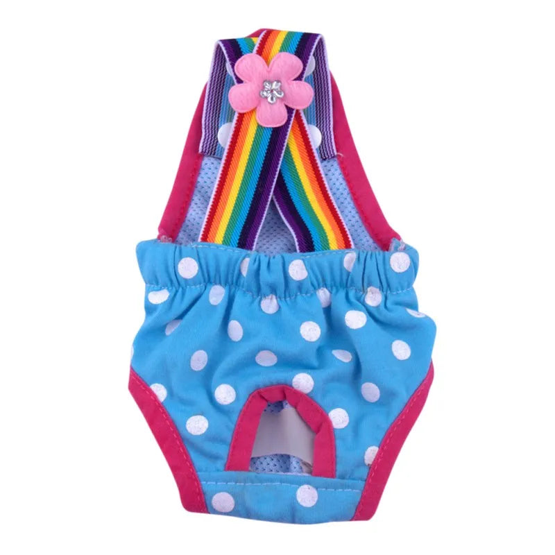 Polka Dot Dog Diaper Shorts – Washable Sanitary Underwear for Female Dogs, Comfortable Pet Menstruation Briefs.