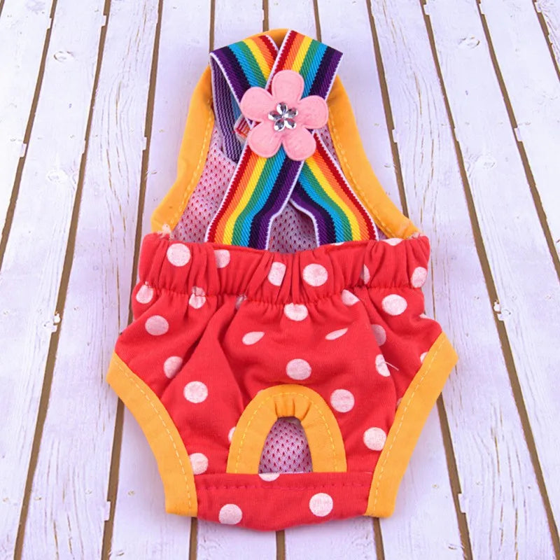 Polka Dot Dog Diaper Shorts – Washable Sanitary Underwear for Female Dogs, Comfortable Pet Menstruation Briefs.