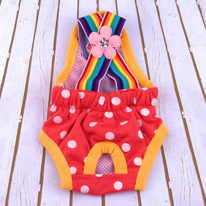Polka Dot Dog Diaper Shorts – Washable Sanitary Underwear for Female Dogs, Comfortable Pet Menstruation Briefs.