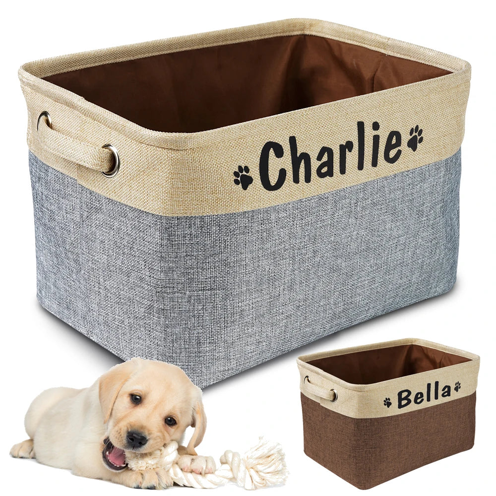 Personalized Foldable Canvas Pet Toy Storage Basket for Dog Accessories and Supplies.